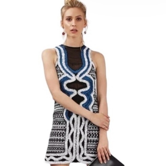 Topshop Dresses & Skirts - Topshop Black and Blue Embroidered Mini Dress- like new!!